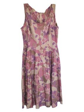 VTG Jo Hanna York by Joan Davis Dress Pink Mauve Floral Midi Sleeveless Sz S/M